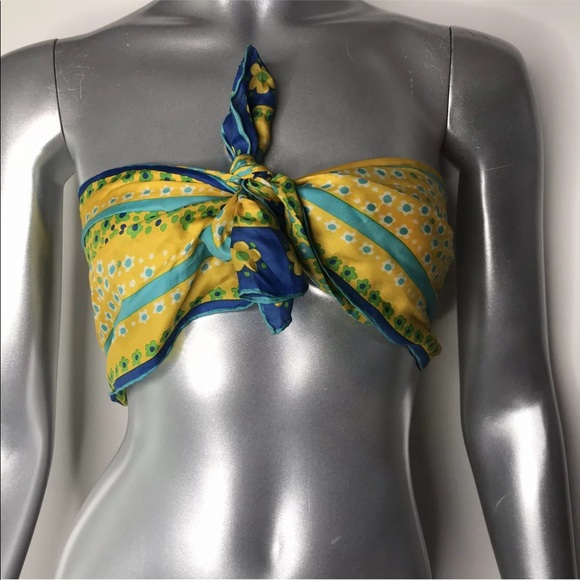 Vintage Floral Scarf Retro Mod Flowers Beach Top - Picture 4 of 6